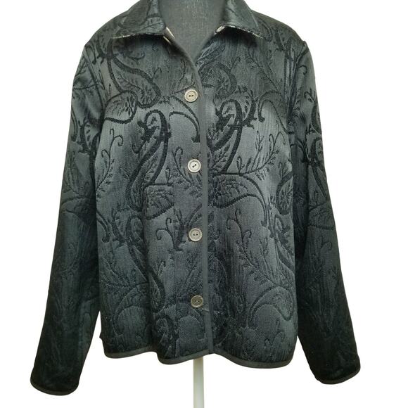 CJ Bank Tapestry Button Up Blazer Jacket Multicolor Reversible Artsy Boho Size L - Picture 2 of 11